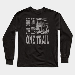 Hiking Trail T-Shirt - Man and Dog Adventure | Outdoors, Nature, Trekking Tee- 2 boots, 4 paws, 1 trail Long Sleeve T-Shirt